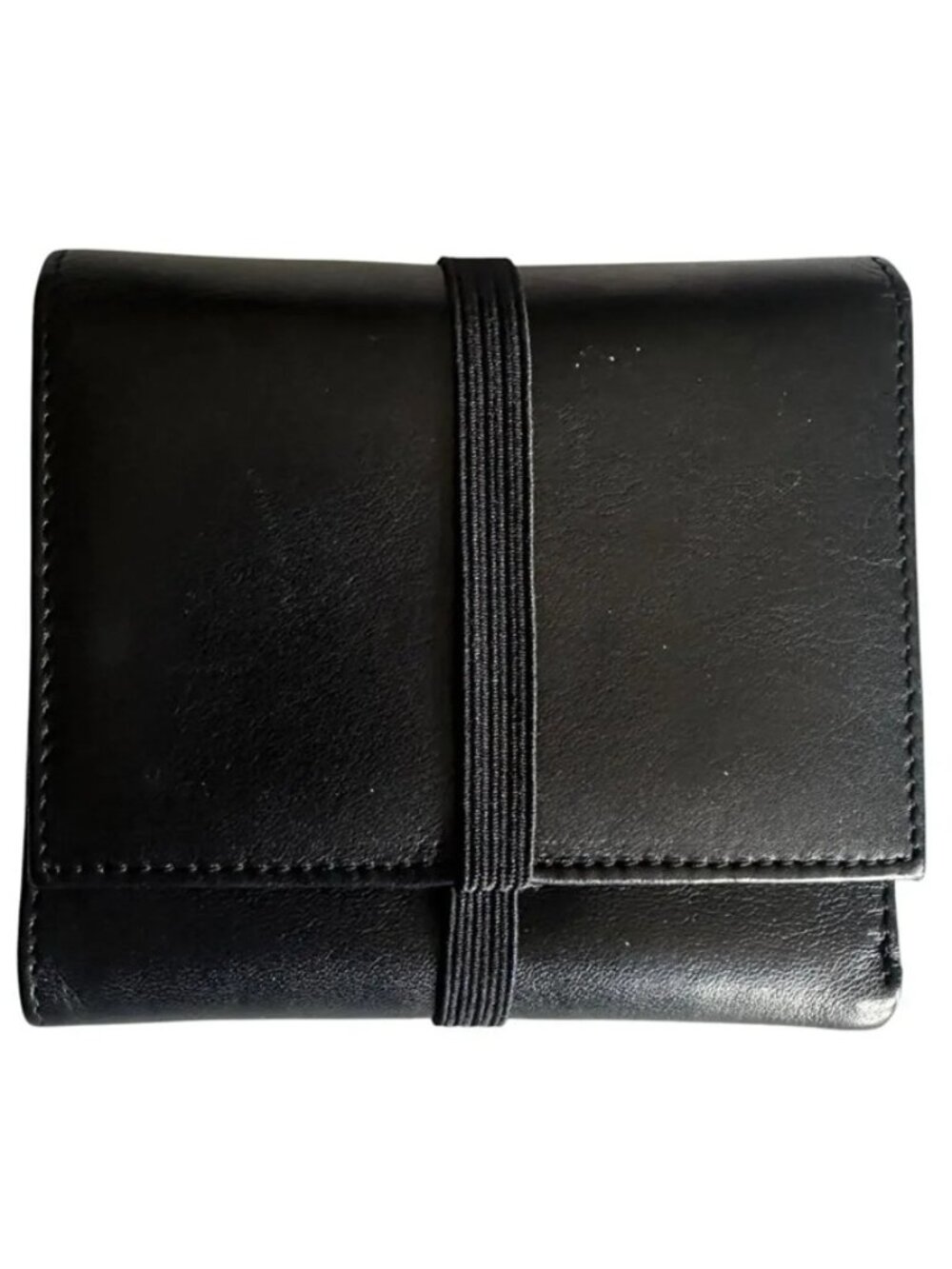 HOBO International Wallet Black Leather Banded Trifold Elastic Band Closure
